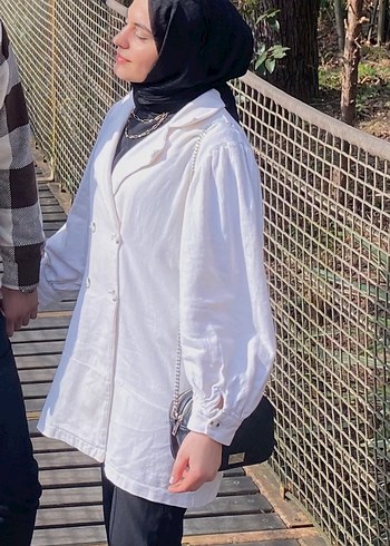 Bej Düğmeli Kadın Keten Trençkot - Görsel 2