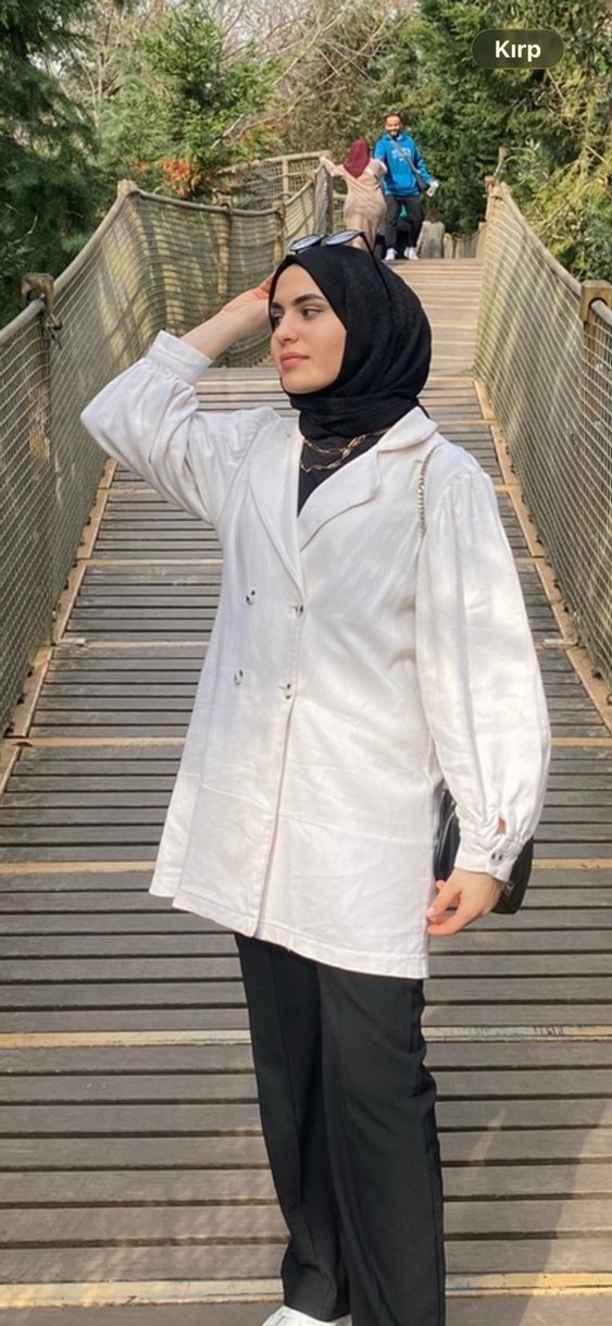 Bej Düğmeli Kadın Keten Trençkot - Görsel 3