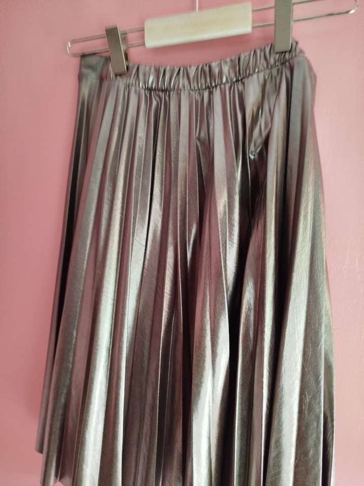 Metalik Gri Pilili Midi Etek - Görsel 3