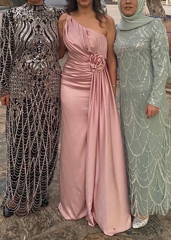 Tesettür Abiye Uzun Kollu Taşlı Desenli Elbise 46 martha butik - Görsel 5