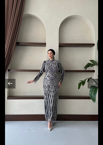 Tesettür Abiye Uzun Kollu Taşlı Desenli Elbise 46 martha butik - Görsel 3