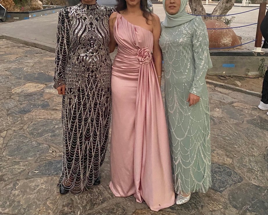 Tesettür Abiye Uzun Kollu Taşlı Desenli Elbise 46 martha butik - Görsel 5