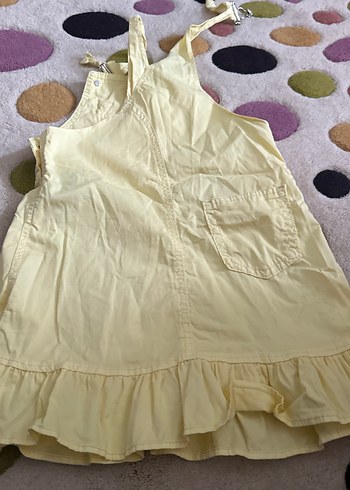 Sarı Kız Çocuk Düğmeli Askılı Elbise - Görsel 3