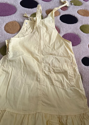 Sarı Kız Çocuk Düğmeli Askılı Elbise - Görsel 2