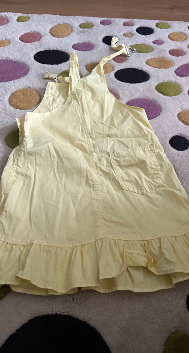 Sarı Kız Çocuk Düğmeli Askılı Elbise - Görsel 3