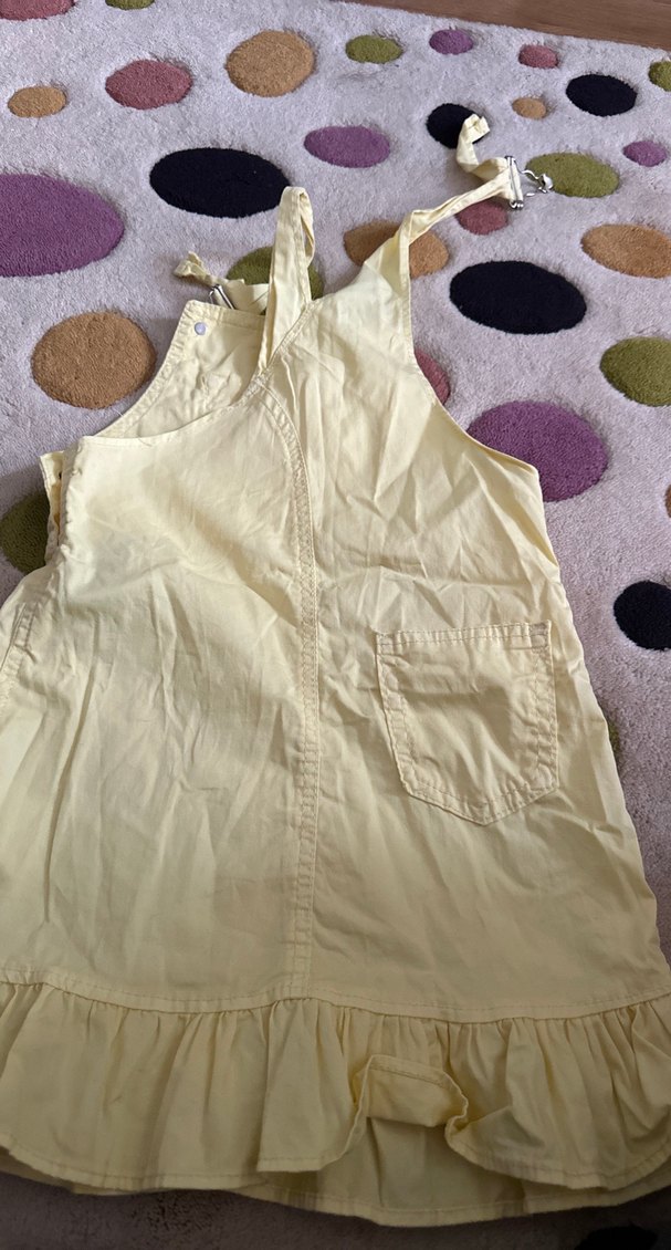 Sarı Kız Çocuk Düğmeli Askılı Elbise - Görsel 2