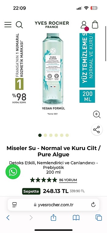  Beden Yves rocher temizleme suyu