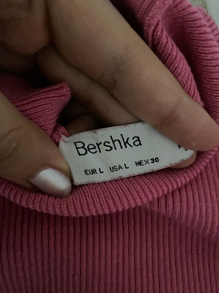 Pembe Boğazlı Örgü Kadın Kazak - Görsel 2