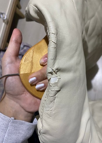 Bej Deri Midi Kadın Ceket - Görsel 4