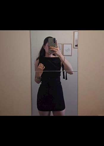 Siyah Straplez Askılı Mini Elbise