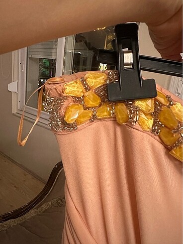 xl Beden Mango pudra pembe abiye elbise
