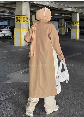 Camel Renkli Uzun Belden Kemerli Kadın Trençkot - Görsel 4