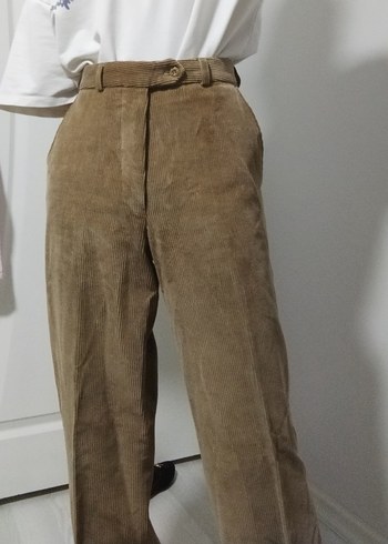 Kadın kadife Camel Renk Midi Boy Rahat Kesim Pantolon - Görsel 5