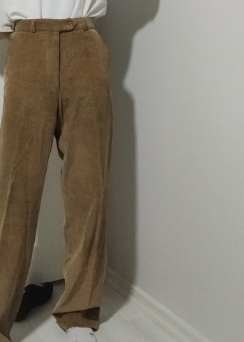 Kadın kadife Camel Renk Midi Boy Rahat Kesim Pantolon - Görsel 6