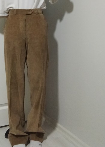 Kadın kadife Camel Renk Midi Boy Rahat Kesim Pantolon - Görsel 7