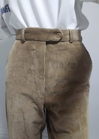 Kadın kadife Camel Renk Midi Boy Rahat Kesim Pantolon - Görsel 8