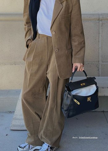 Kadın kadife Camel Renk Midi Boy Rahat Kesim Pantolon - Görsel 2