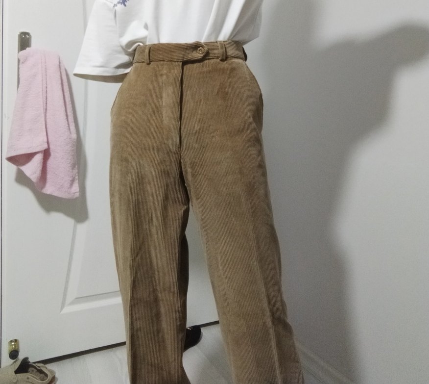 Kadın kadife Camel Renk Midi Boy Rahat Kesim Pantolon - Görsel 5