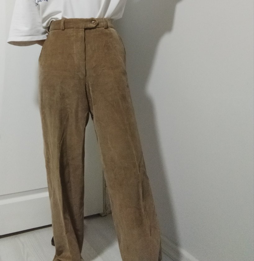 Kadın kadife Camel Renk Midi Boy Rahat Kesim Pantolon - Görsel 4