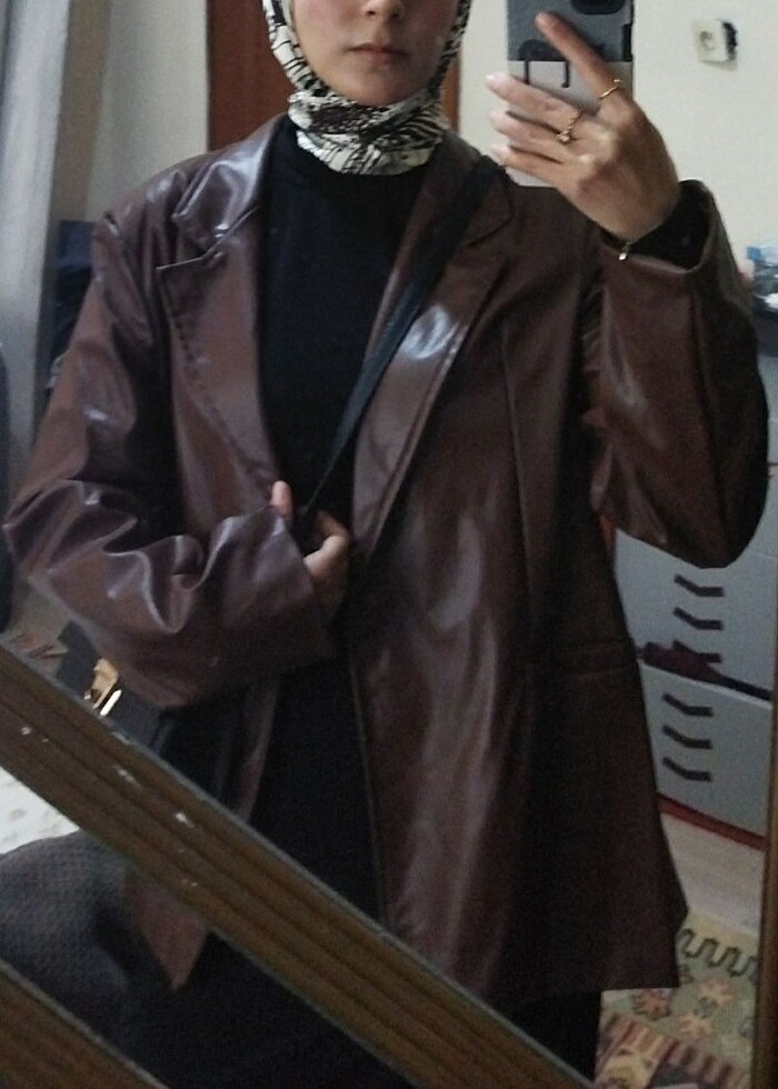 Kahverengi deri ceket - Görsel 5