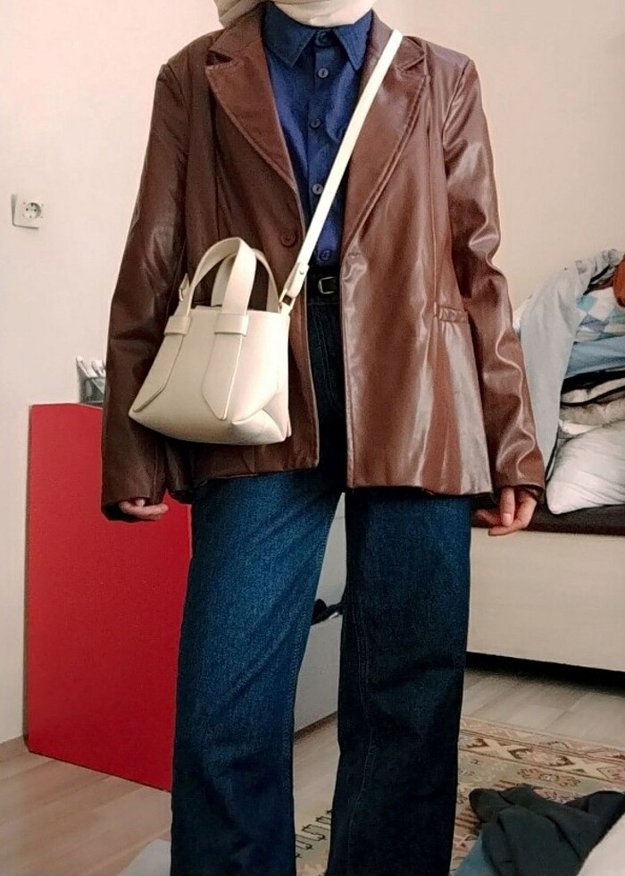 Kahverengi deri ceket - Görsel 2