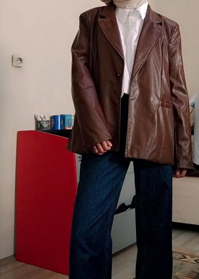 Kahverengi deri ceket - Görsel 4