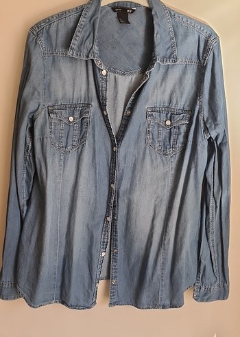 Düğmeli Denim Gömlek Kadın Mavi