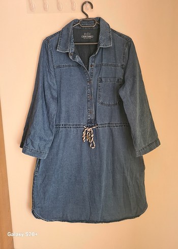Kemerli Lacivert Denim kısa elbise