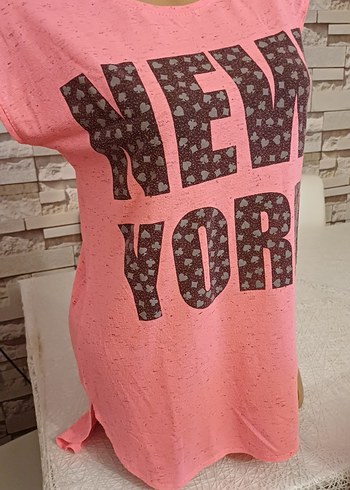Diğer Pembe bayan tişört Pullu Baskılı Pembe Tişört