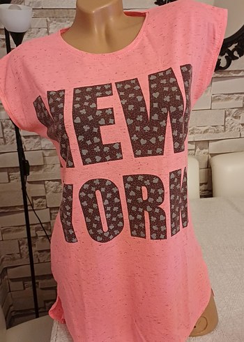 Pembe bayan tişört Pullu Baskılı Pembe Tişört
