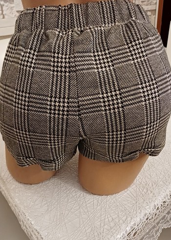 xs Beden Gri Ekose Desenli Bağcıklı Mini Şort