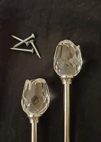 American Vintage Kristal Uçlu Gri Perde Askısı