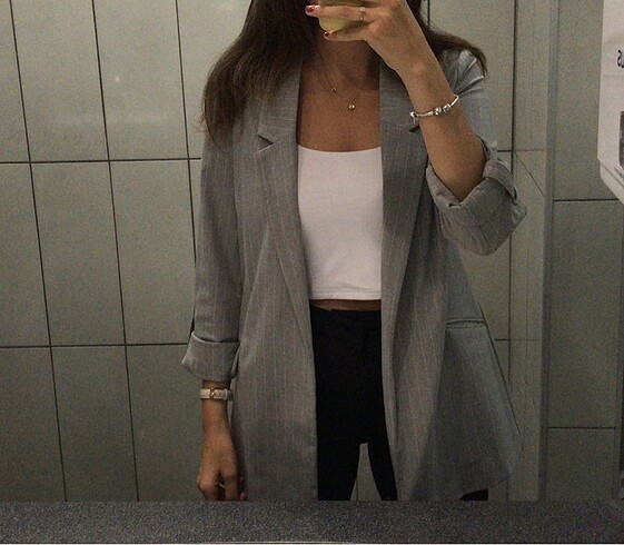 s Beden gri Renk Gri blazer çizgili ceket