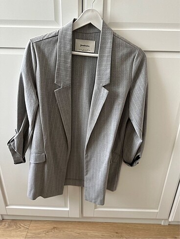 Stradivarius Gri blazer çizgili ceket