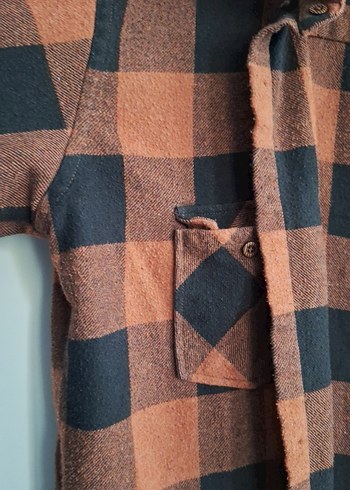 Düğmeli, Bol Kesim Kahverengi Oduncu Gömlek - Görsel 2