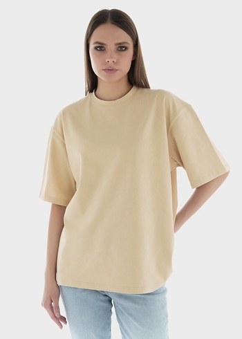 Bej Oversize Kadın Tişört