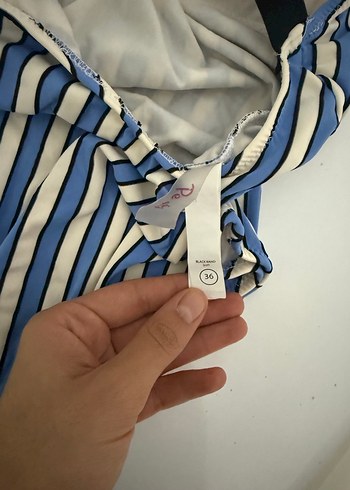 Çizgili  Mavi Kadın mayo - Görsel 4