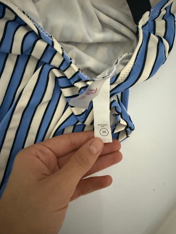 Çizgili  Mavi Kadın mayo - Görsel 4