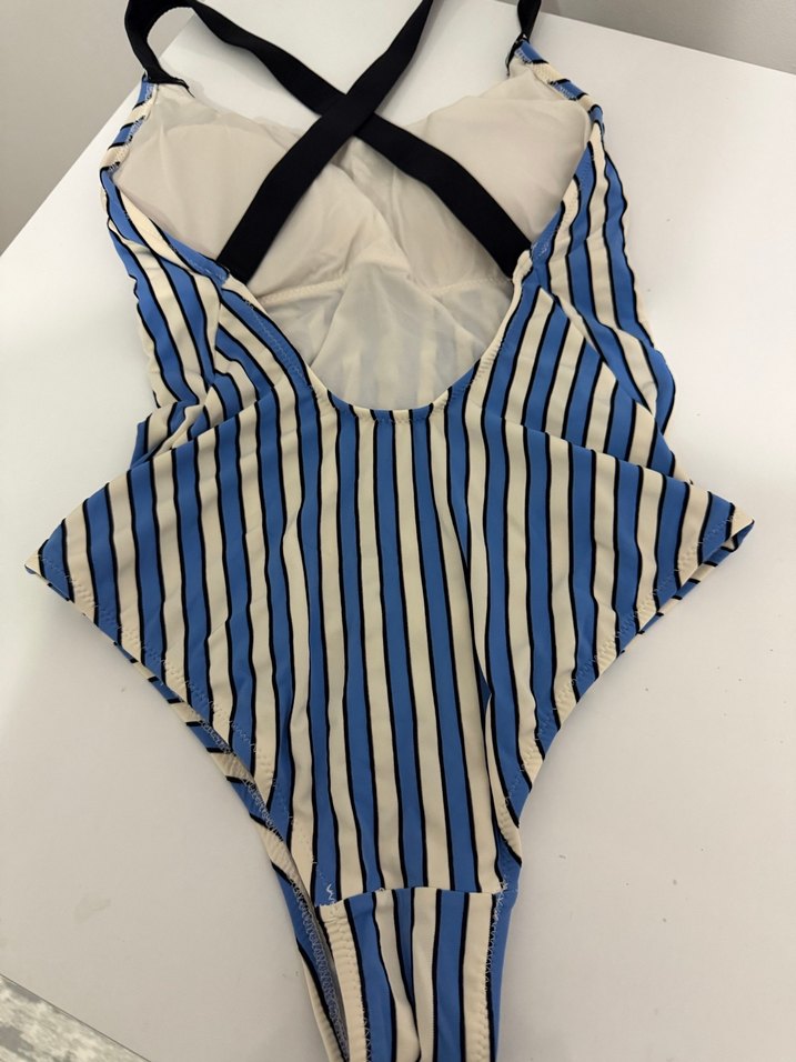 Çizgili  Mavi Kadın mayo - Görsel 3
