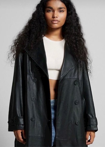 xs Beden siyah Renk Bershka deri trençkot