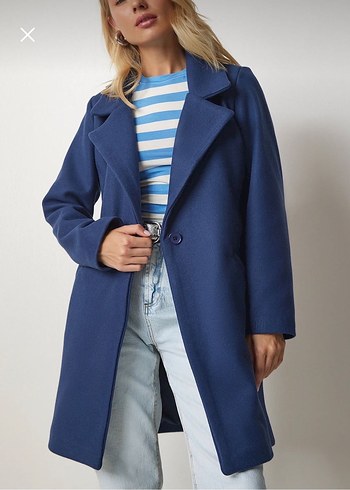 Düğmeli Lacivert Kadın Kaban - Görsel 3