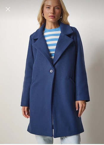 Düğmeli Lacivert Kadın Kaban - Görsel 2