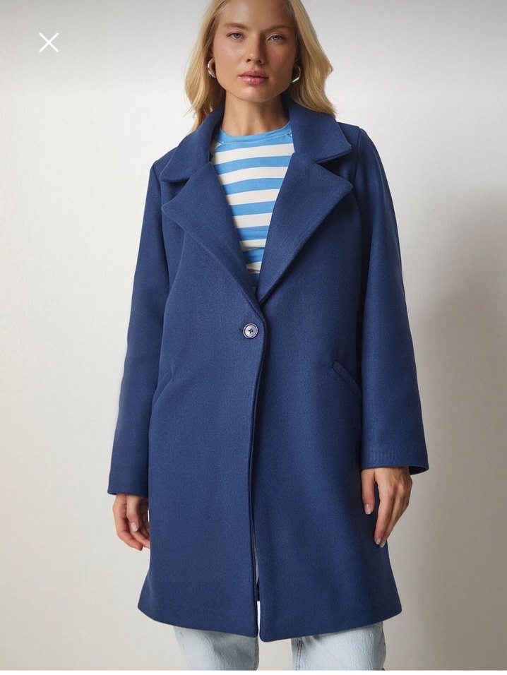 Düğmeli Lacivert Kadın Kaban - Görsel 2