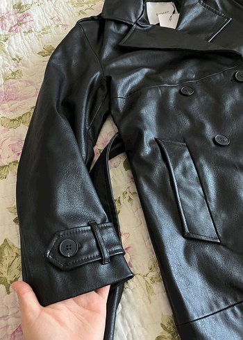 Bershka deri trençkot - Görsel 6