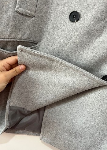 Çift Düğmeli Gri Kaban - Görsel 6