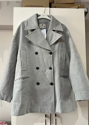 Çift Düğmeli Gri Kaban - Görsel 3