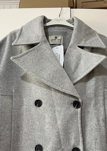 Çift Düğmeli Gri Kaban - Görsel 5