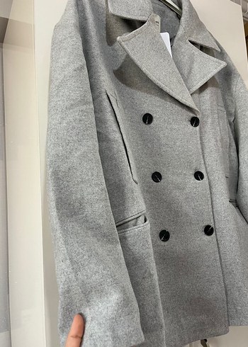 Çift Düğmeli Gri Kaban - Görsel 4