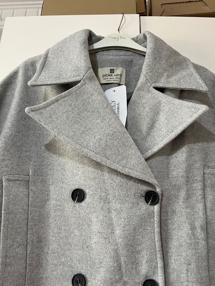 Çift Düğmeli Gri Kaban - Görsel 5