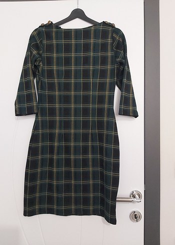 ADL Düğmeli Kareli Midi Kadın Elbise - Görsel 2